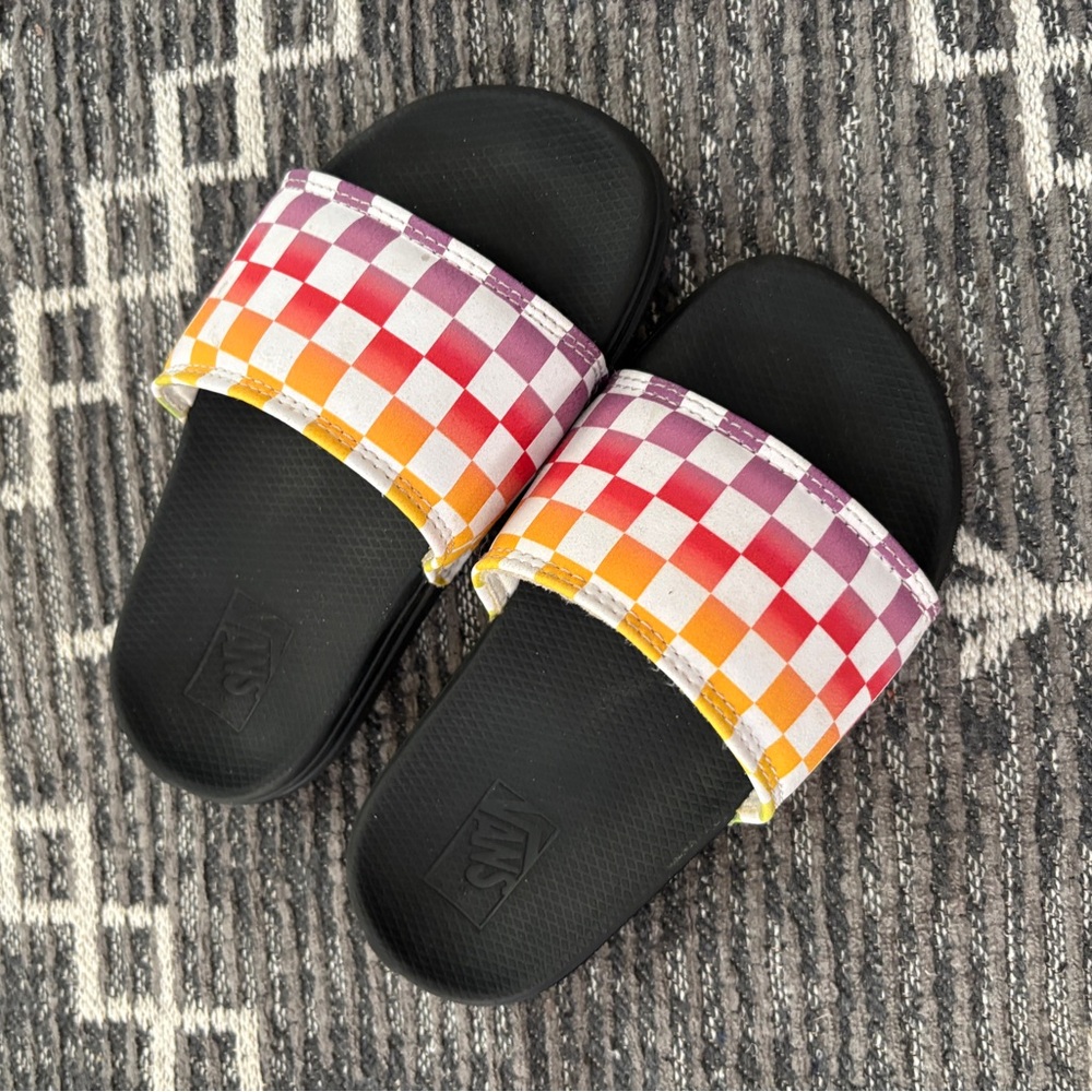 Vans slip on sandals size 11 boys girls rainbow checker slides flip flops
